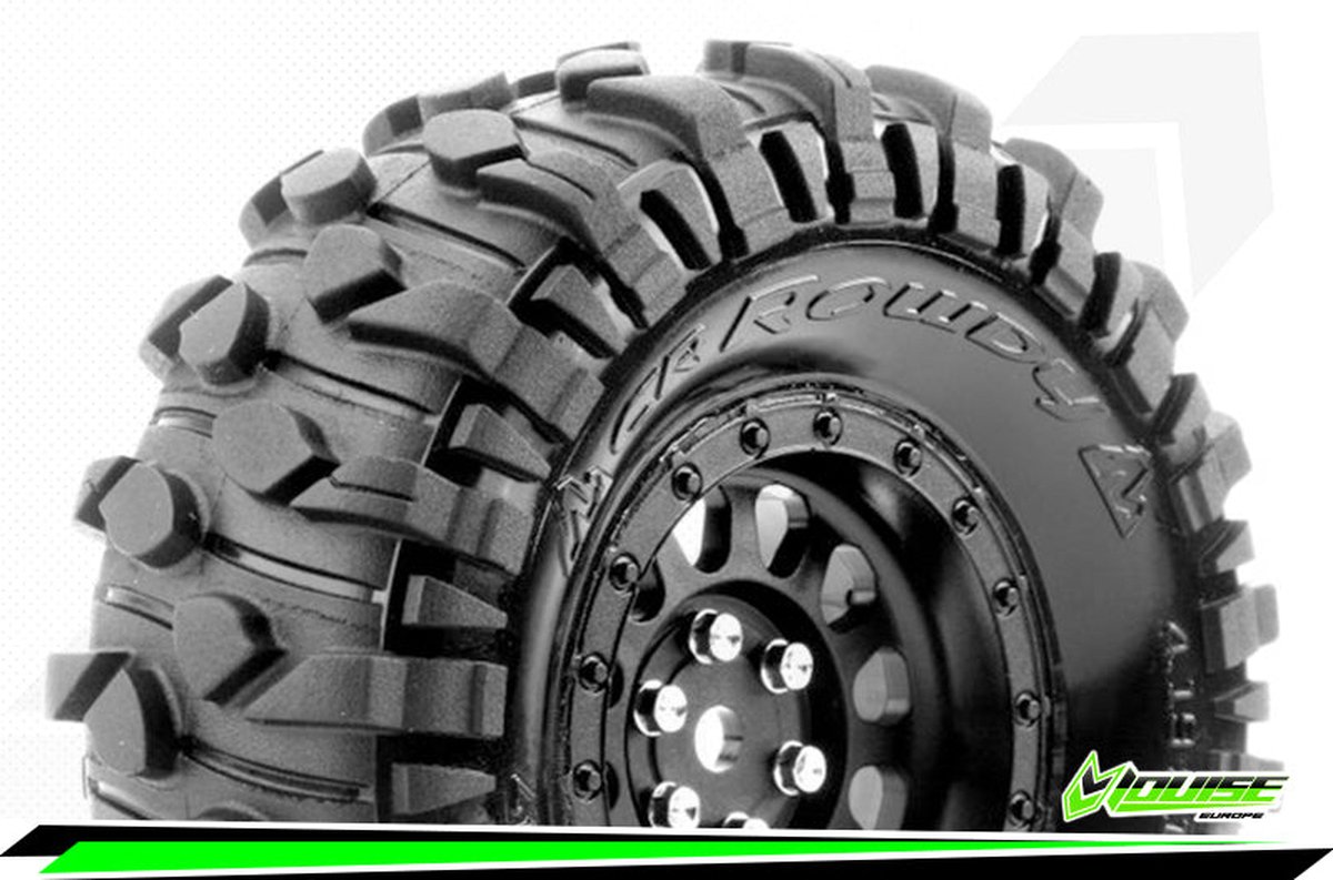 Louise RC - CR-ROWDY - Class 1 - 1-10 Crawler Tire Set - Mounted - Super Soft - Black 1.9 Wheels - Hex 12mm - L-T3347VB