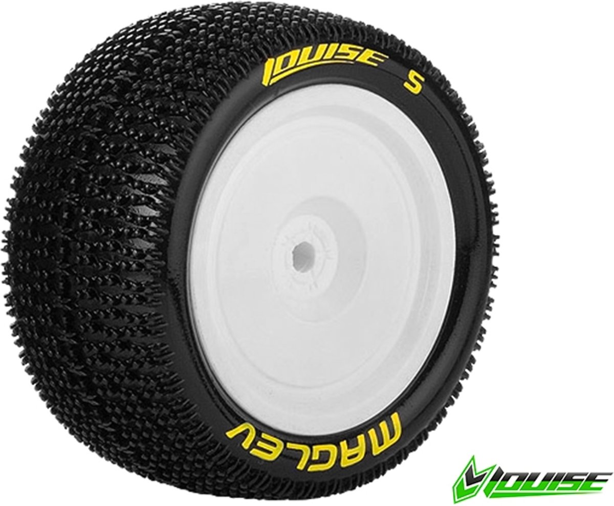 Louise RC - E-MAGLEV - 1-10 Buggy Banden Set - Verlijmd op velg - Soft - Velgen Wit - Kyosho - Zeskant 12mm - 4WD - Achter - 1 Paar