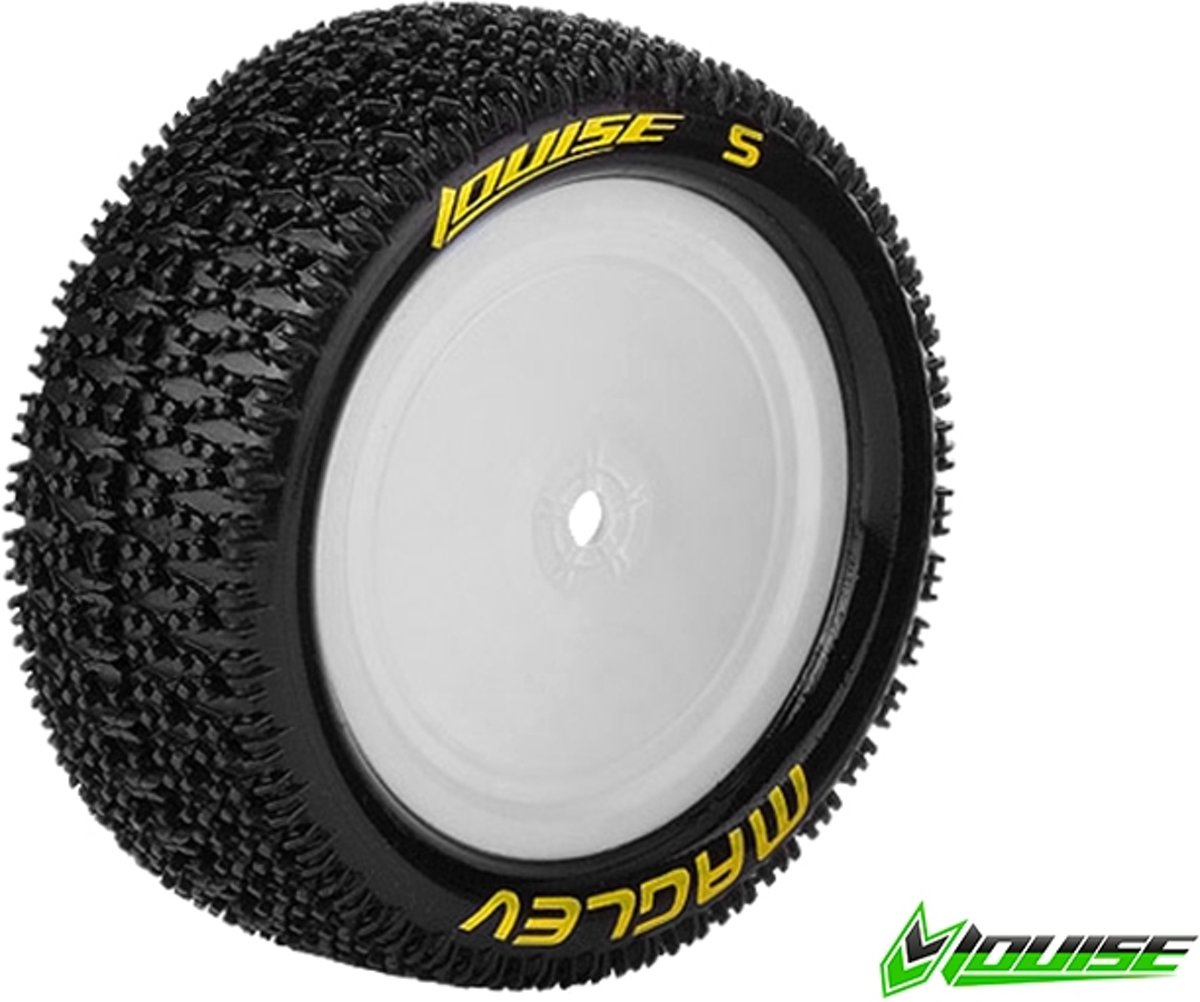 Louise RC - E-MAGLEV - 1-10 Buggy Banden Set - Verlijmd op velg - Soft - Velgen Wit - Kyosho - Zeskant 12mm - 4WD - Voor - 1 Paar