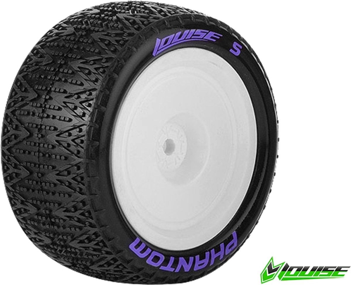 Louise RC - E-PHANTOM - 1-10 Buggy Banden Set - Verlijmd op velg - Soft - Velgen Wit - Kyosho - Zeskant 12mm - 4WD - Achter - 1 Paar