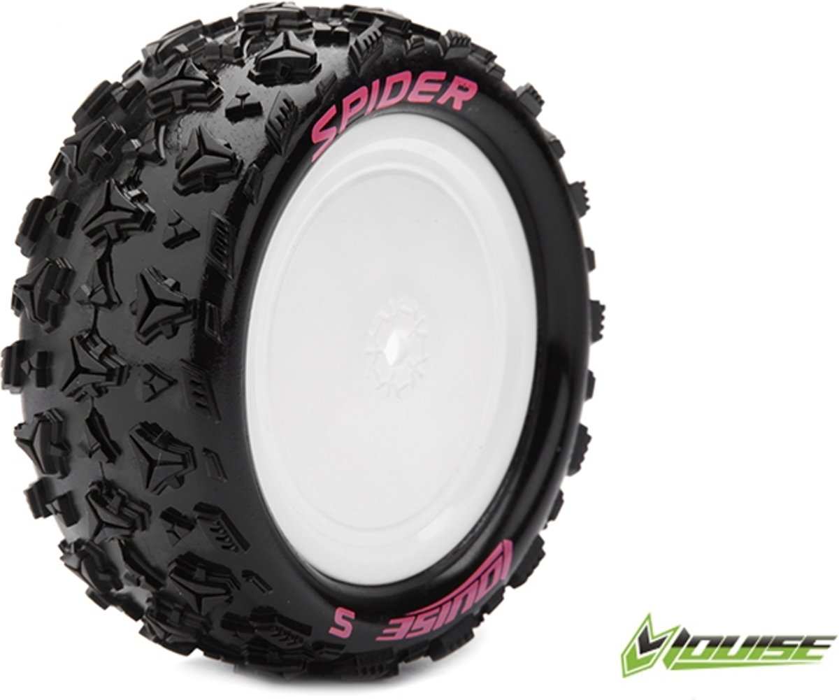 Louise RC - E-SPIDER - 1-10 Buggy Banden Set - Verlijmd op velg - Soft - Velgen Wit - Kyosho - Zeskant 12mm - 4WD - Voor - 1 Paar