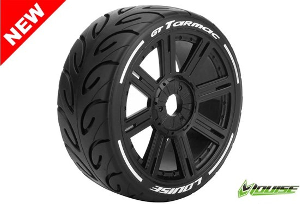 Louise RC - GT-TARMAC - MFT Technology - 1-8 Buggy Banden Set - Verlijmd op velg - Soft  - Velgen Wit - Zeskant 17mm - 1 Paar