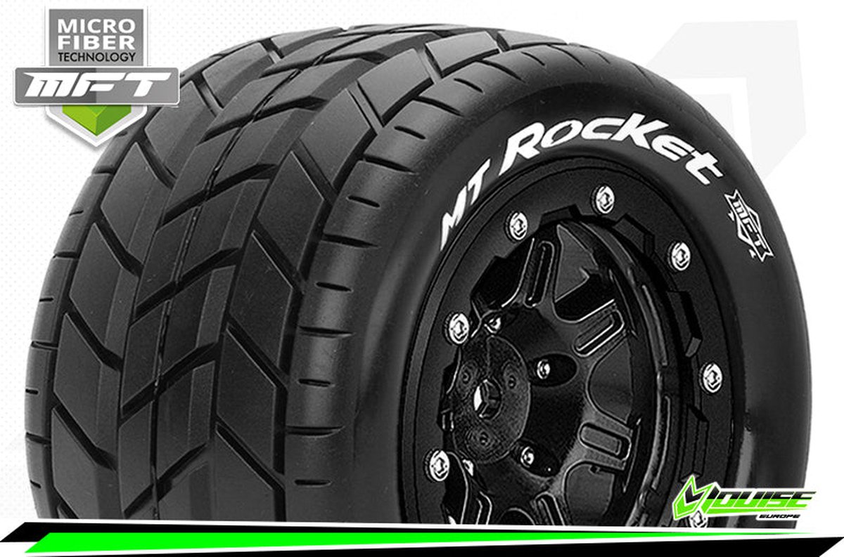 Louise RC - MFT - MT-ROCKET - Maxx Bandenset - Gemonteerd - Sport - 3.8 Bead-Lock Velgen Zwart - 1/2-Offset - Zeskant 17mm - L-T3328SB