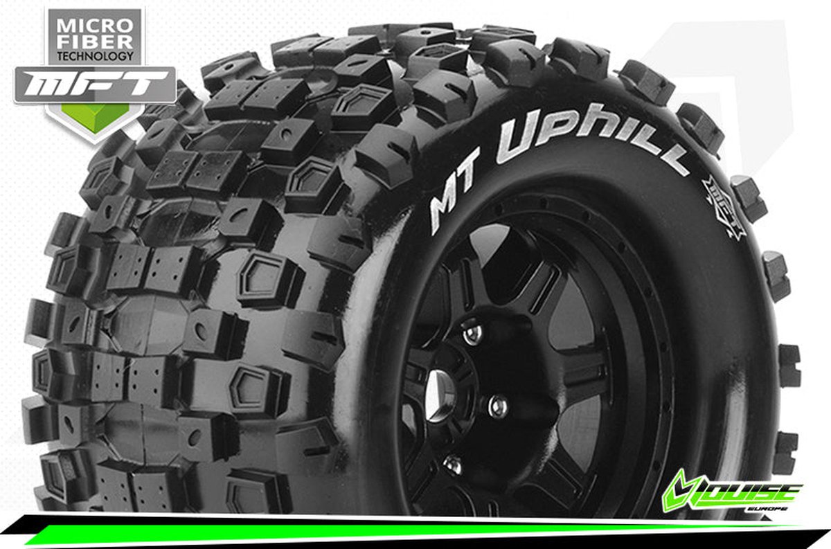 Louise RC - MFT - MT-UPHILL - 1-8 Monster Truck Bandenset - Gemonteerd - Sport - 3.8 Bead Style Velgen Zwart - 0-Offset - Zeskant 17mm - L-T3322B