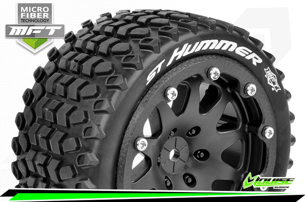 Louise RC - MFT - ST-HUMMER - 1-10 Monster Truck Bandenset - Gemonteerd - Sport - 2.8 Bead-Lock Velgen Zwart - 0-Offset - Zeskant 12mm - L-T3314SB