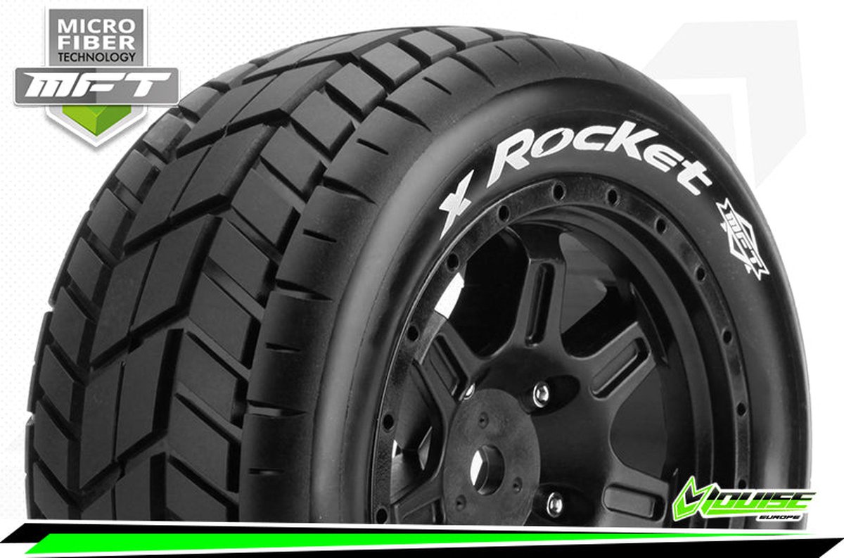 Louise RC - MFT - X-ROCKET - KRATON 8S Serie Tire Set - Mounted - Sport - Black Wheels - Hex 24mm - L-T3295BM