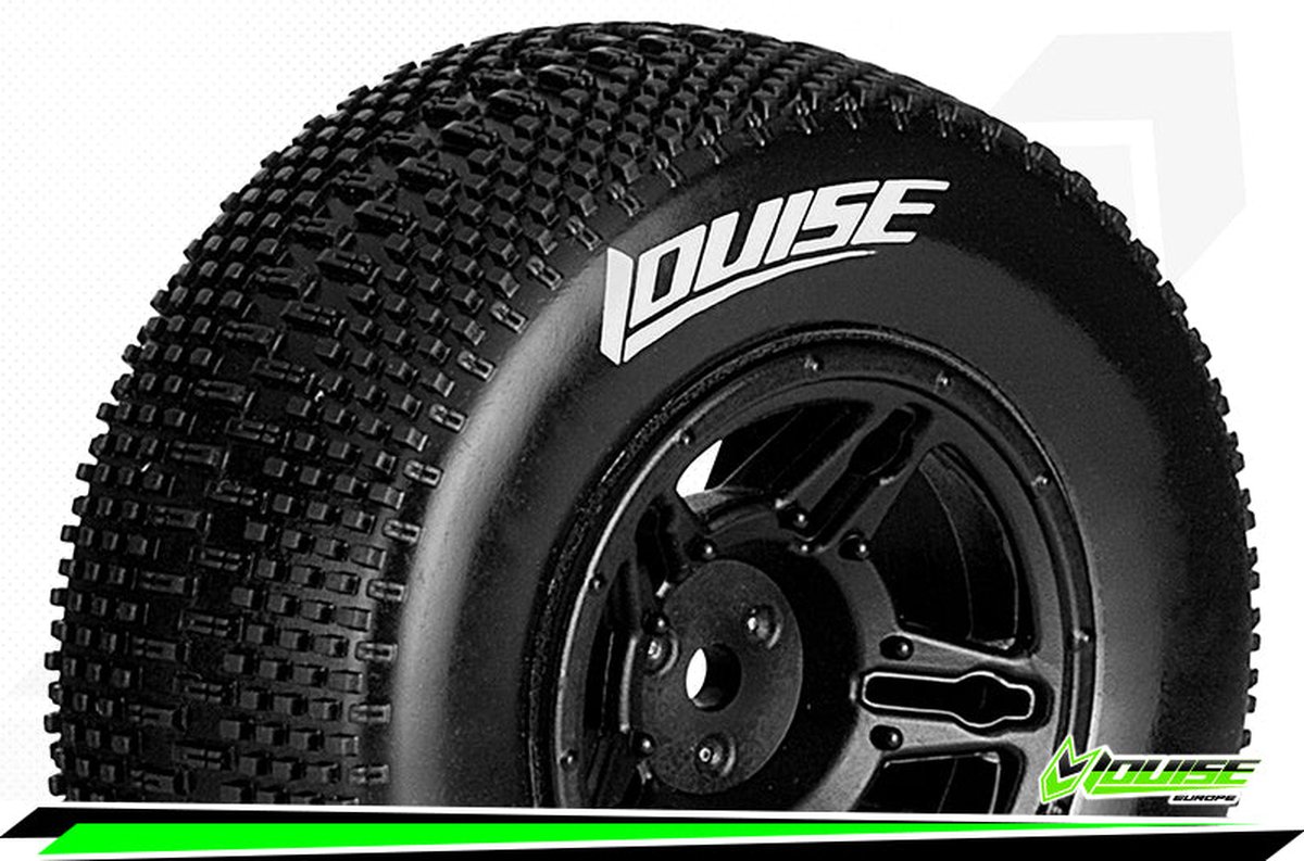 Louise RC - SC-GROOVE - 1-10 Short Course Bandenset - Gemonteerd - Soft - Velgen Zwart - Zeskant 12mm - SLASH 2WD - Voor - L-T3146SBTF