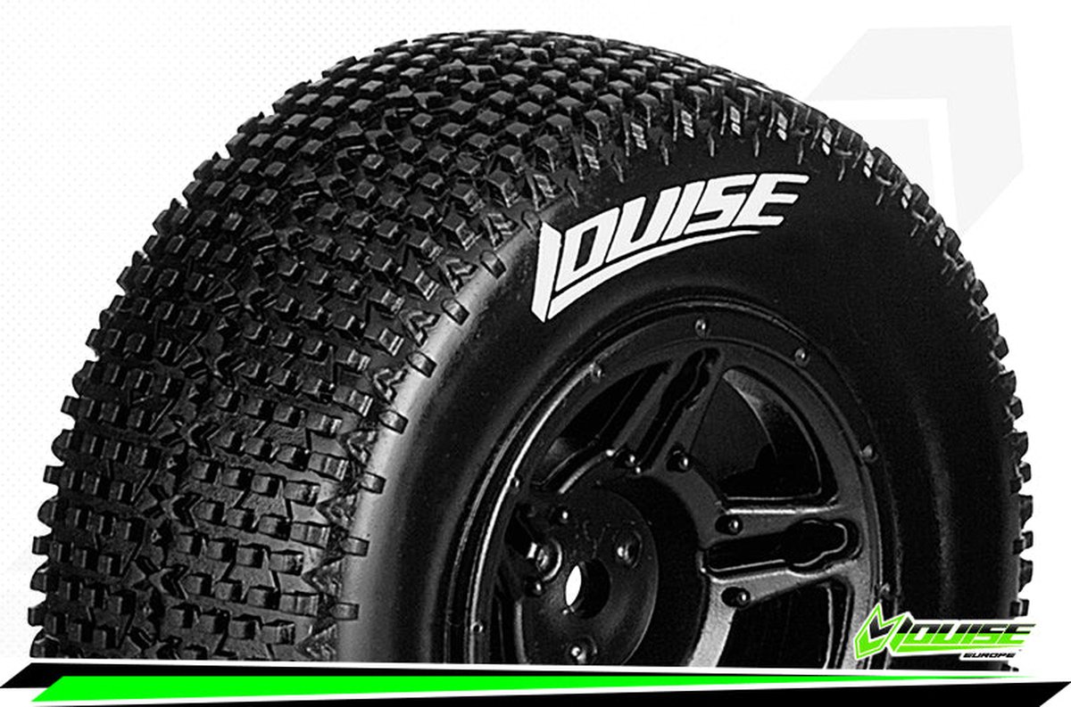 Louise RC - SC-TURBO - 1-10 Short Course Bandenset - Gemonteerd - Soft - Velgen Zwart - Losi TEN-SCTE 4X4 - L-T3147SBLA