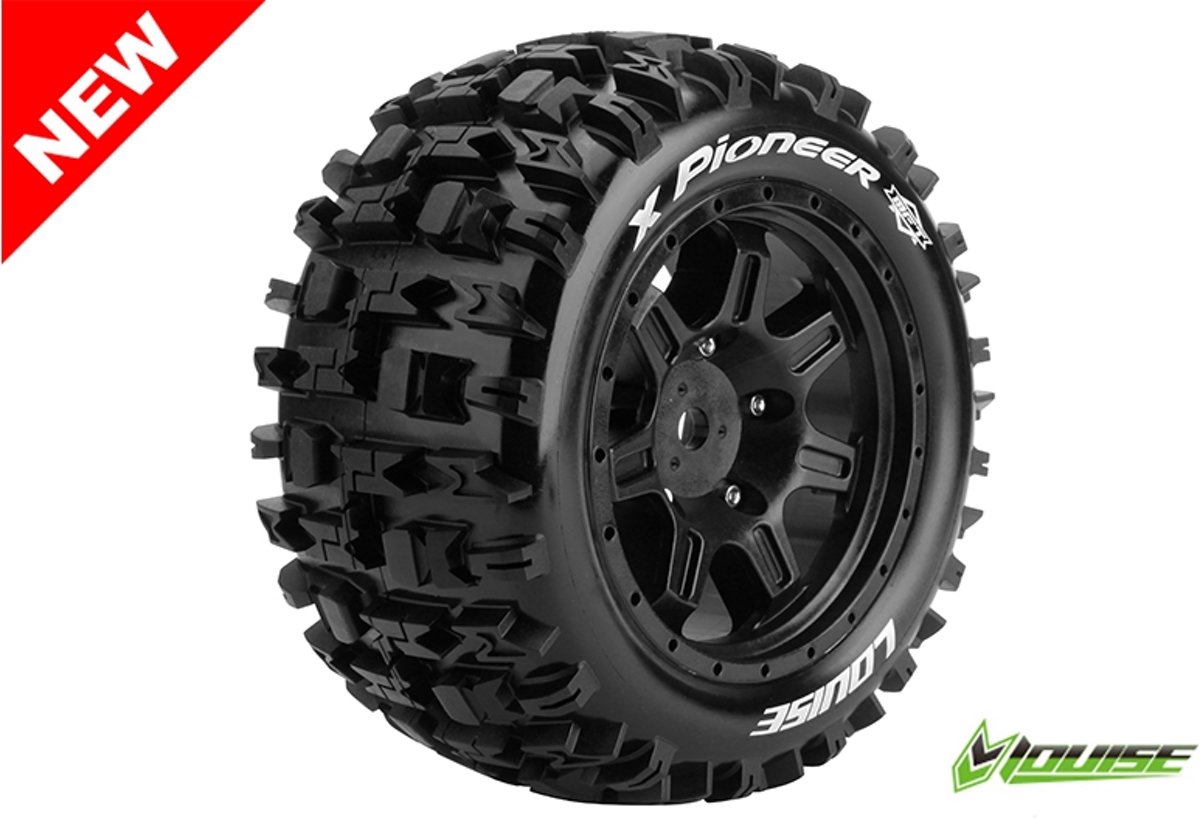 Louise RC - X-PIONEER - X-Maxx Banden Set - Verlijmd op Velg - SPORT - Velgen Zwart - Hex 24mm - 1 Paar