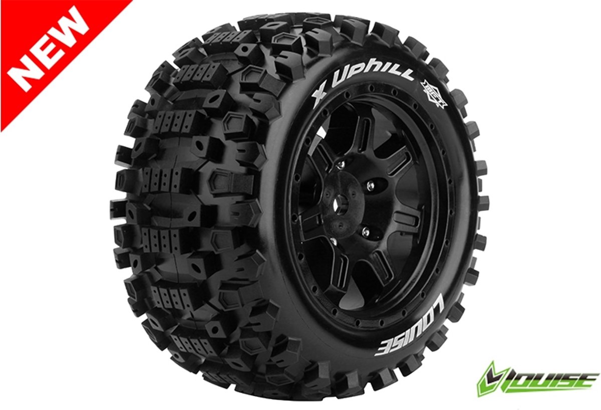 Louise RC - X-UPHILL - X-Maxx Banden Set - Verlijmd op Velg - SPORT - Velgen Zwart - Hex 24mm - 1 Paar