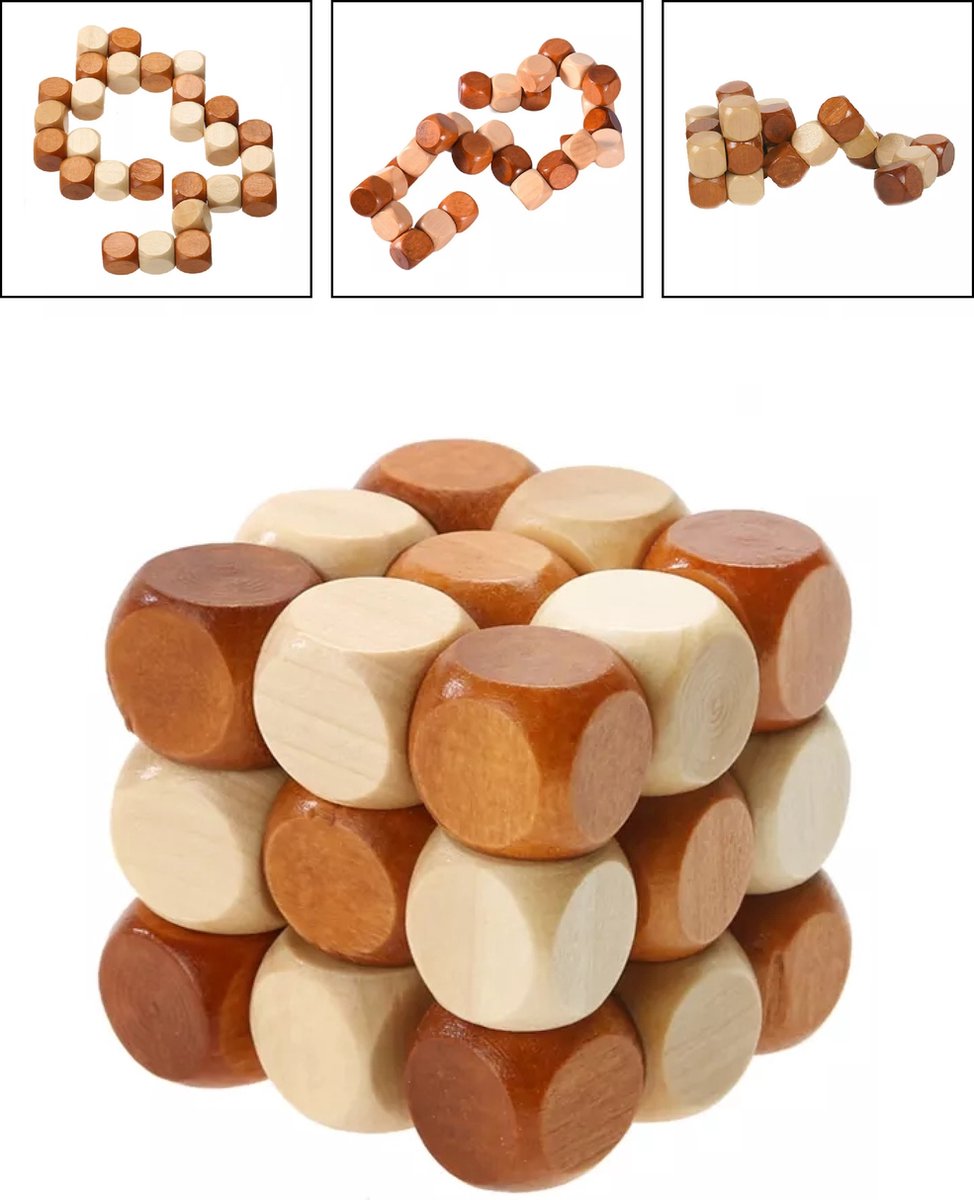 3D Houten Kubus Puzzel - Slang - Blokjes - IQ Puzzel