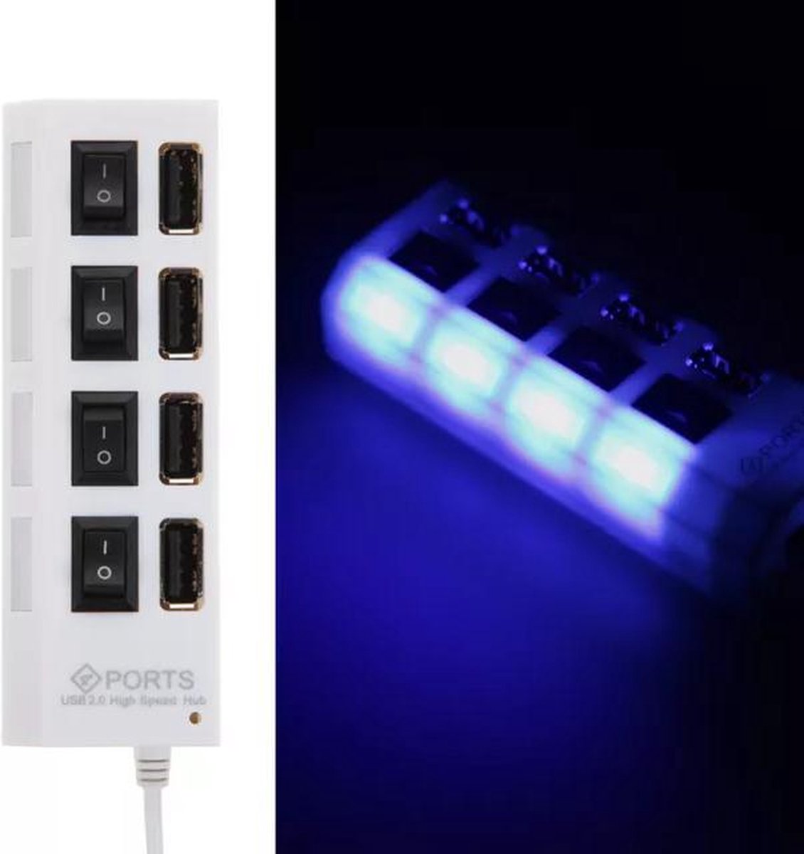 LOUZIR 4 Poort Multi USB 2.0 Hub Splitter Verdeler Switch - Voor Laptop / Apple Mac / Macbook & Windows - Met LED Verlichting