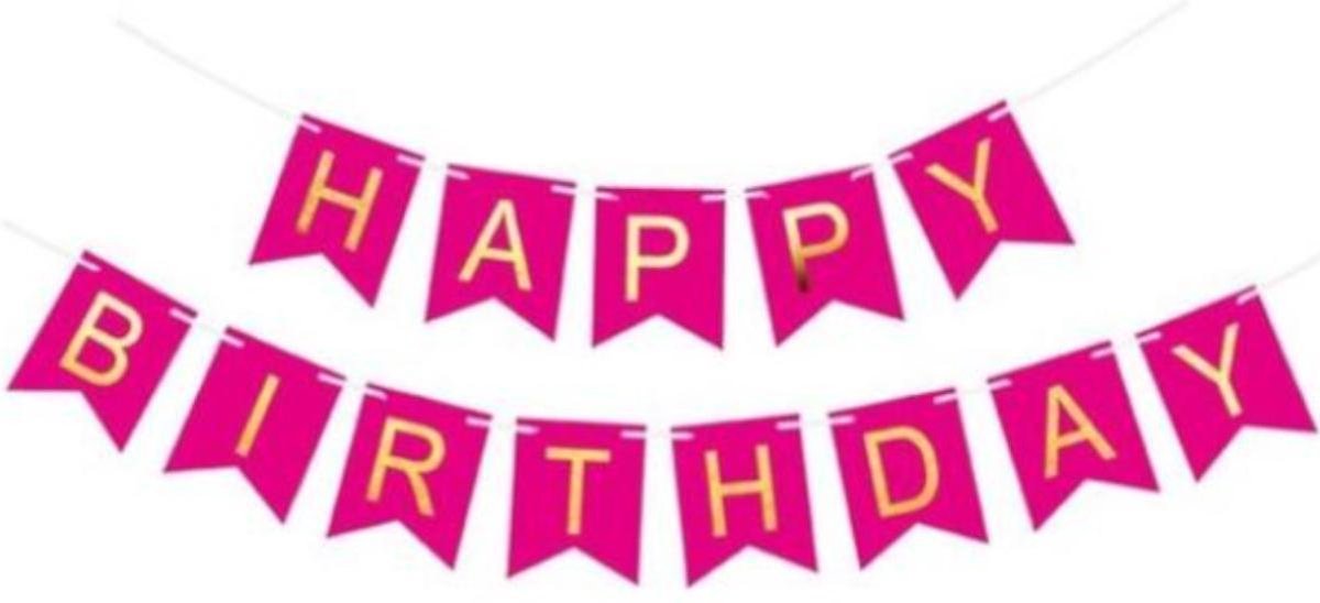 Happy Birthday Slinger Verjaardag Versiering Feest Versiering Verjaardag Slinger Fuchsia & Goud Decoratie – 1 Stuk