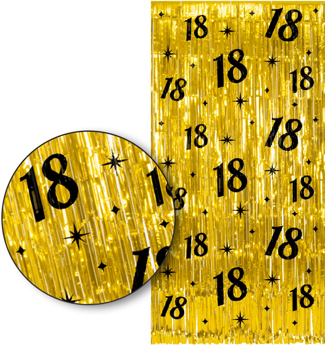   – 18 Jaar Franjes Gordijn – Goud & Zwart Tinsel Curtain 2x1 m – Luxe feestdecoratie voor verjaardag/birthday party
