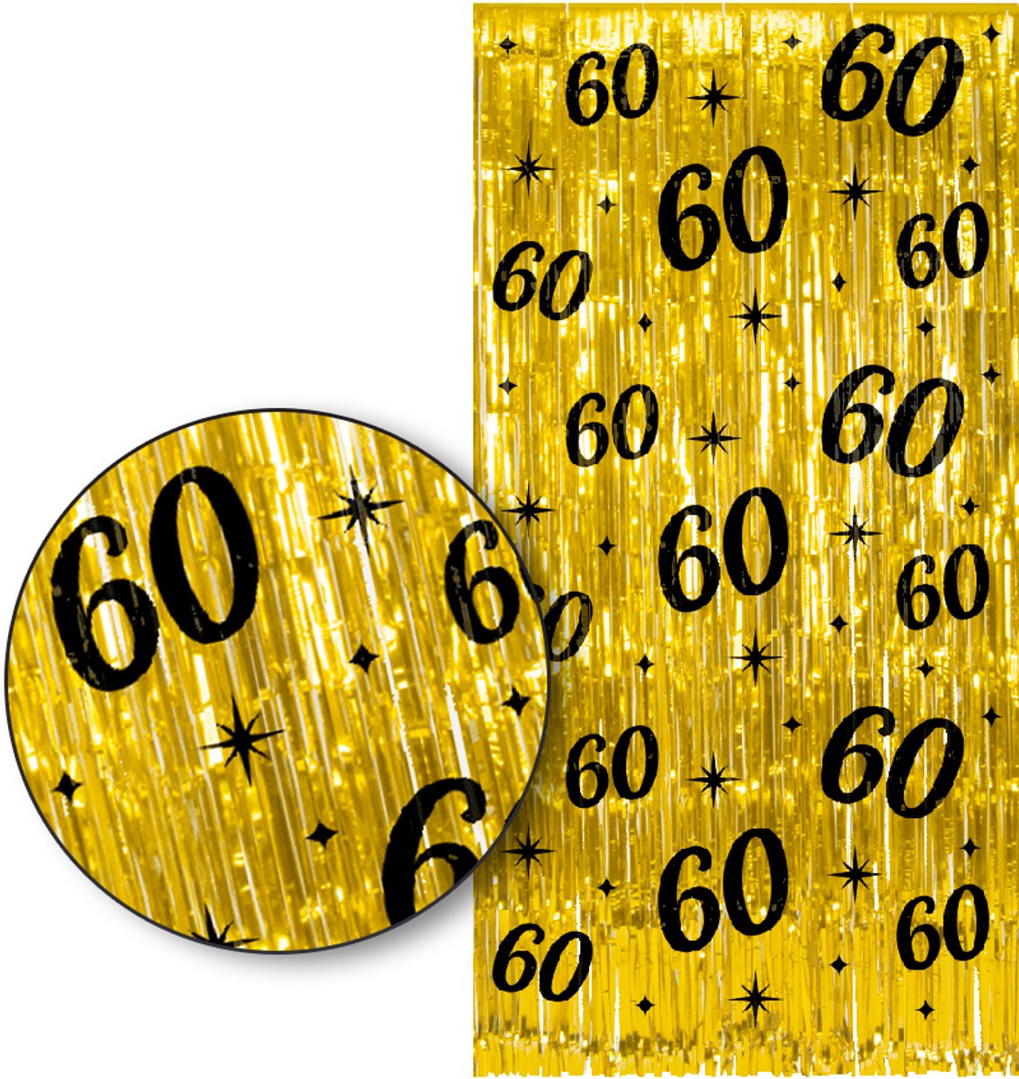   – 60 Jaar Franjes Gordijn – Goud & Zwart Tinsel Curtain 2x1 m – Luxe feestdecoratie voor verjaardag/birthday party.