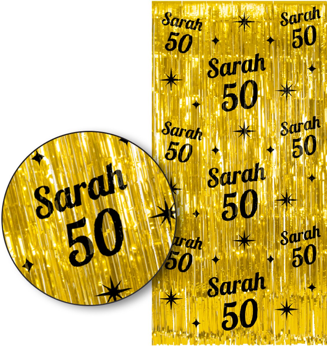   – Sarah 50 Franjes Gordijn – Goud & Zwart Tinsel Curtain 2x1 m – Luxe feestdecoratie voor verjaardag/birthday party.
