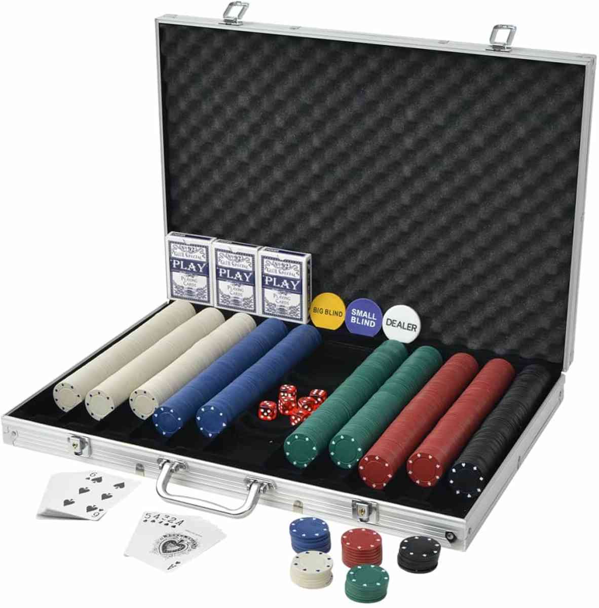 Pokerset met Koffer 1000 Chips - Poker chips set - Pokerset Alumunium Koffer