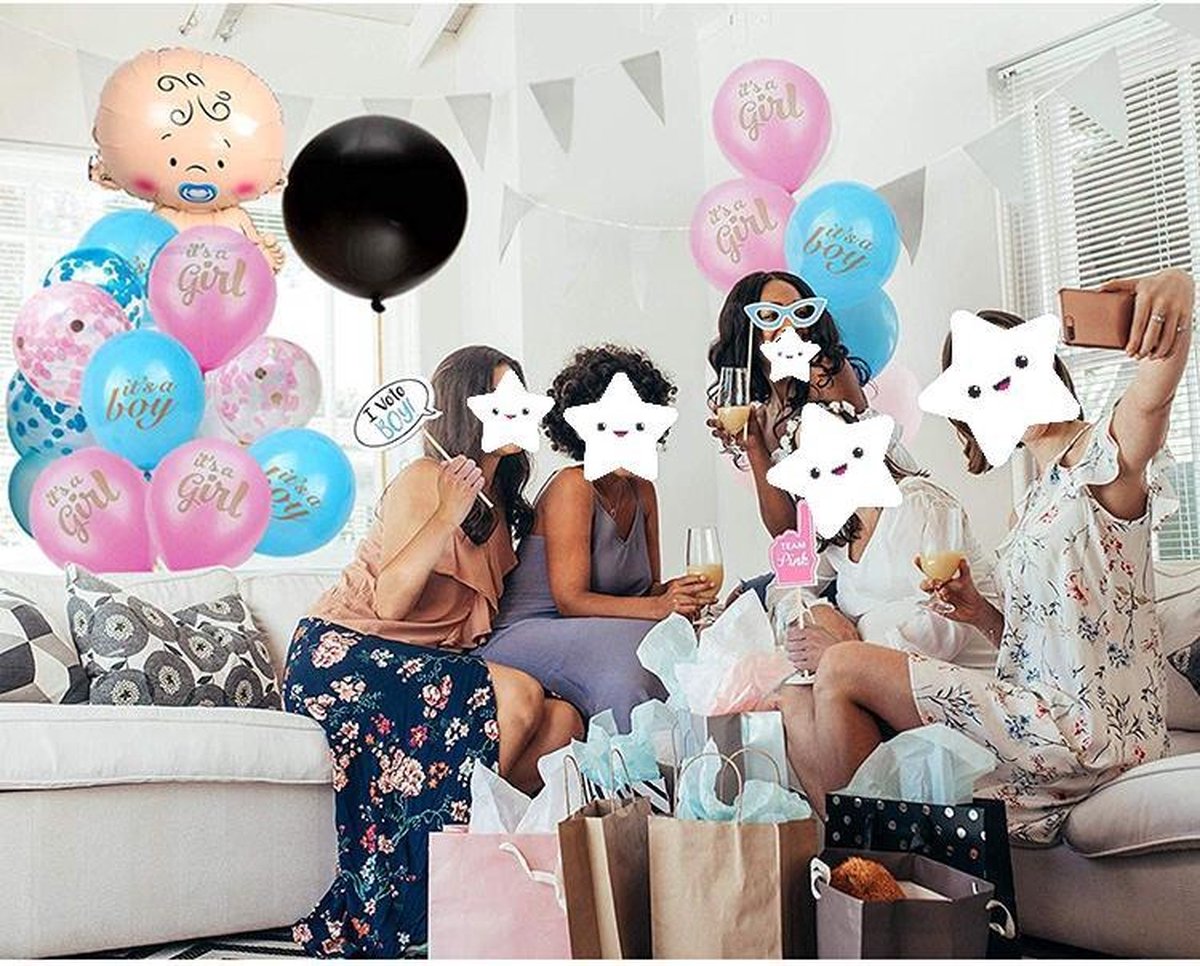 La Gabriela - gender reveal - boy or girl - meisje of jongen - ballonnen - helium - 66 delig set - feest - zwanger - babyshower