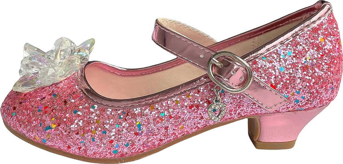 Elsa prinsessen schoenen roze glitter sneeuwvlok maat 30 - binnenmaat 19,5 cm - bij jurk verkleedkleding