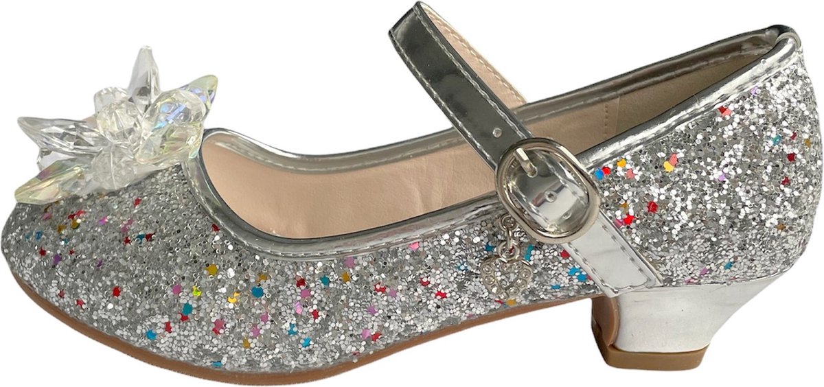 Elsa prinsessen schoenen zilver glitter sneeuwvlok maat 32 - binnenmaat 21 cm - bij jurk verkleedkleding