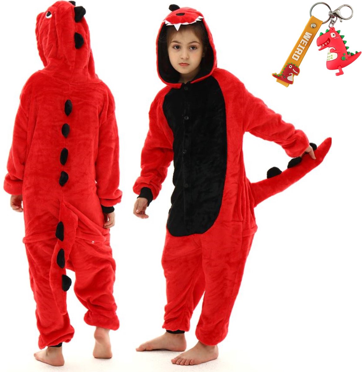 Onesie Dinosaurus huispak Dino kostuum kinderen - 104-110 (110) + hanger verkleedkleding meisje jongen