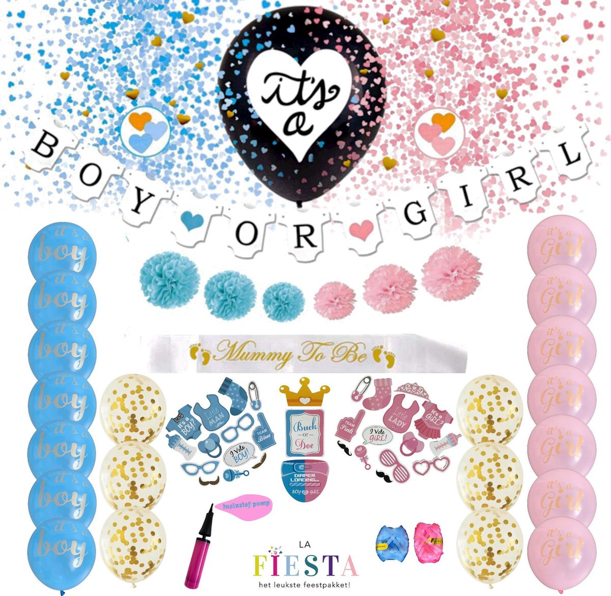 Gender Reveal - Baby Pakket - Geboorte Versiering - Feest Versiering - Compleet Feestpakket - LaFiesta, het leukste feestpakket!