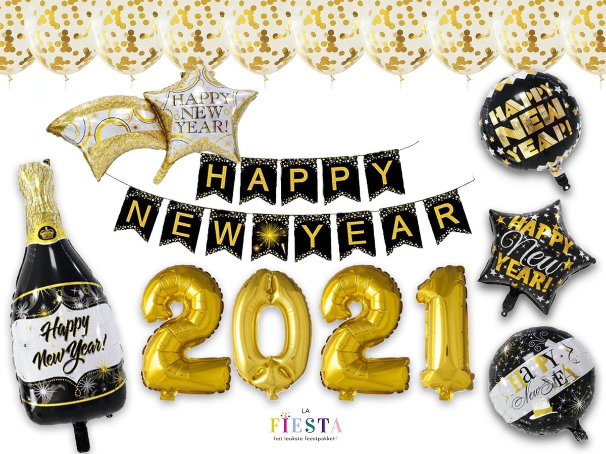 Happy New Year 2021 - Oud & Nieuw - Thema Versiering - Ballonnen - Feest Versiering - Compleet Feestpakket - LaFiesta, het leukste feestpakket!