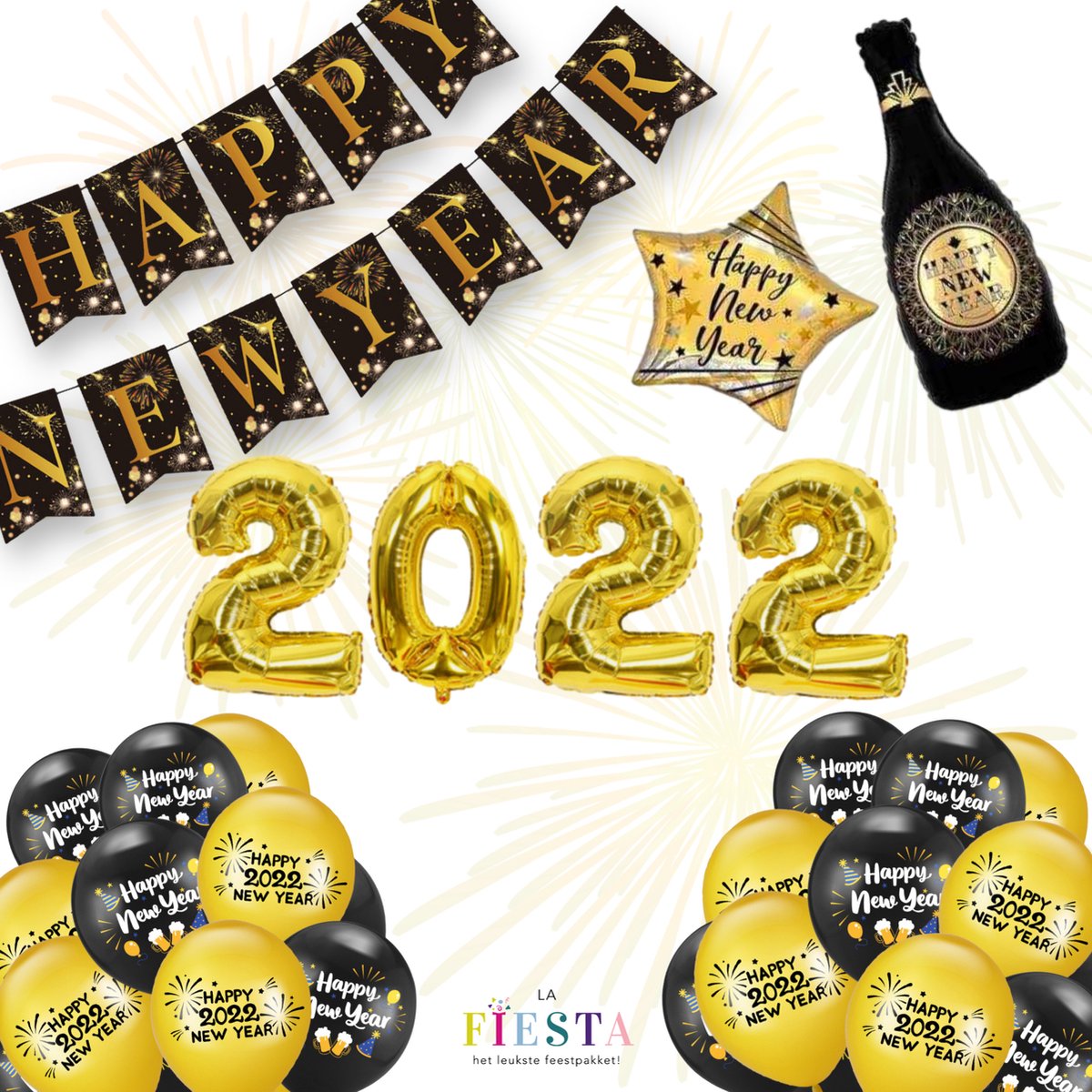 Happy New Year Versiering - Slingers - Oud en Nieuw Versiering 2022 - Feestversiering - Ballonnen - LaFiesta