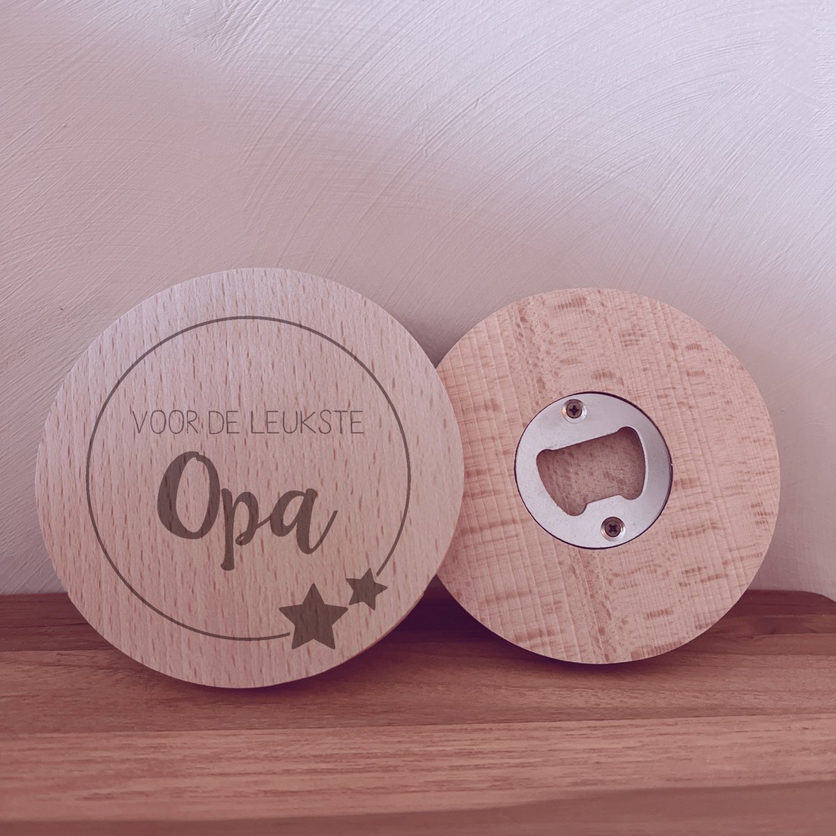 Label2X - Flesopener Rond voor de Leukste Opa - Vaderdag - Vaderdag cadeau - Vader - Papa