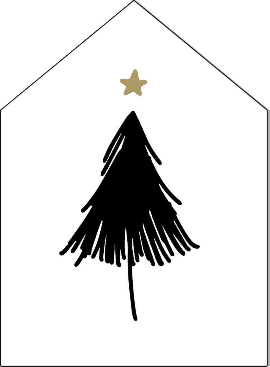 Label2X - Kersthuisje Kerstboom - Zwart - Dibond - 20cm hoog - Met standaard - Kerstmis - Kerstdecoratie - Kerst versiering