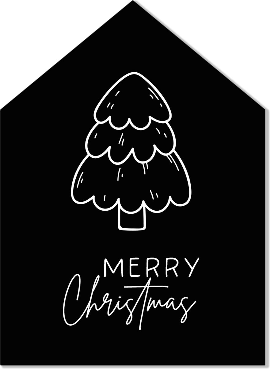 Label2X - Kersthuisje Merry Christmas - Zwart - Forex - 40cm hoog - Met standaard - Kerstmis - Kerstdecoratie - Kerst versiering