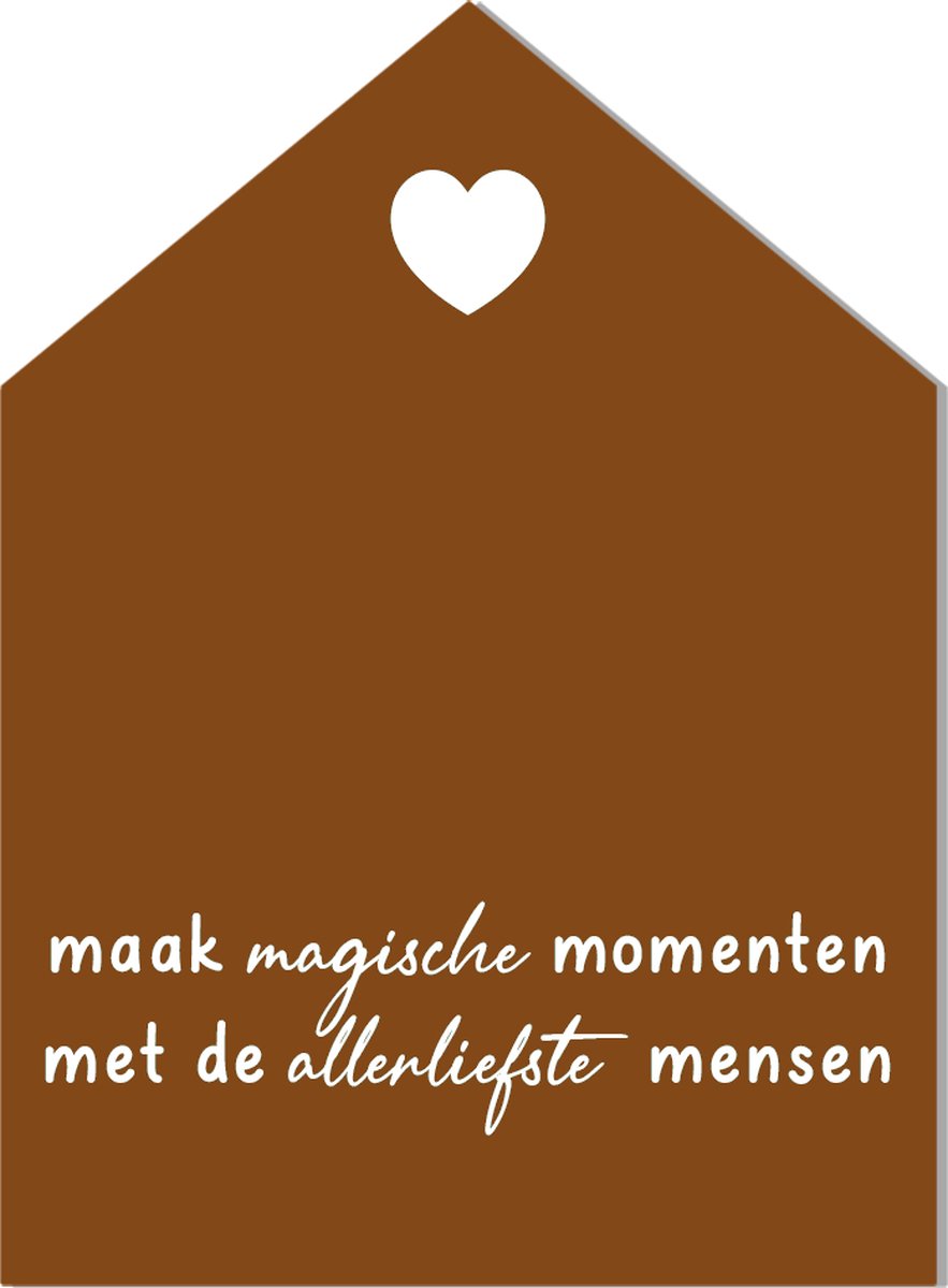 Label2X- Kersthuisje Maak Magische Momenten - Terracotta - Forex - 40cm hoog - Met standaard - Kerstmis - Kerstdecoratie - Kerst versiering
