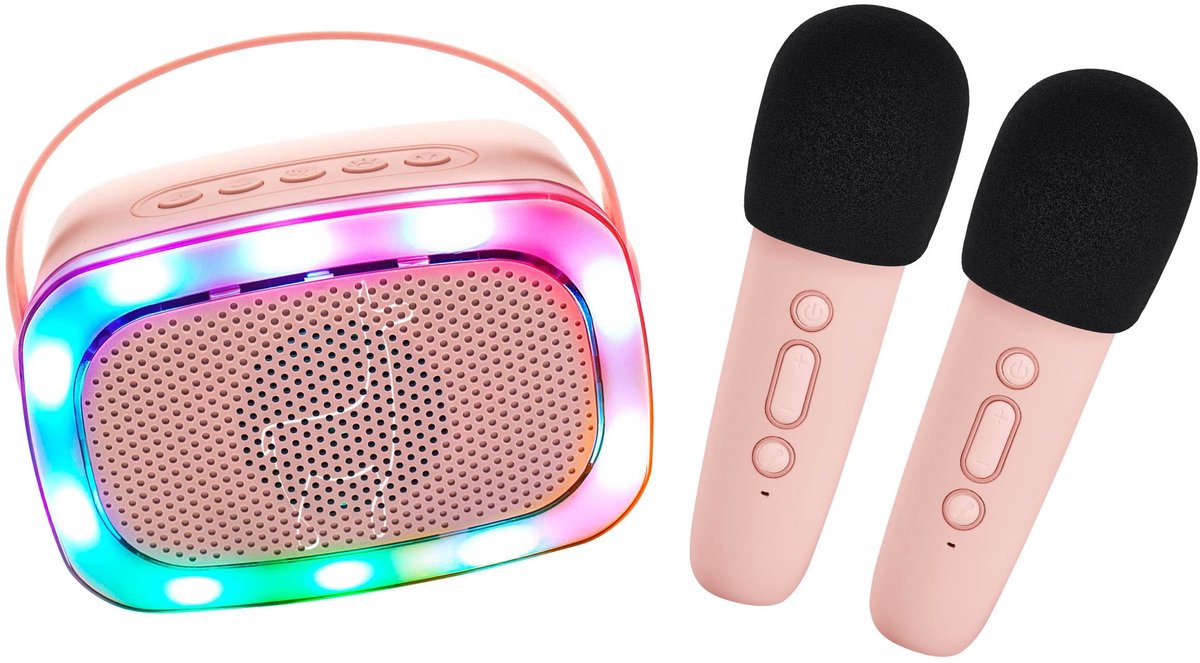   Karaoke set - Bluetooth 2 microfoons en luidspreker - Pink