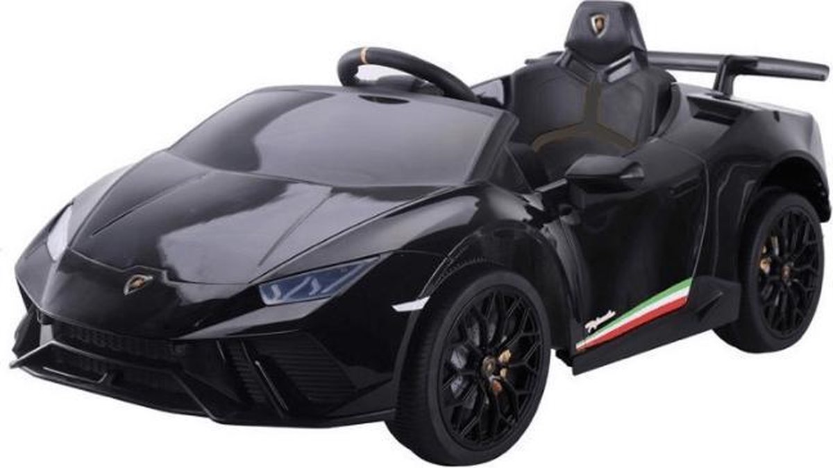 Lamborghini Hurucan - Elektrische Kinderauto - Zwart - 1 Peroons - Afstand Bestuurbaar - Rubberen Banden - Muziek modulen - 12v -Lederen Stoelen