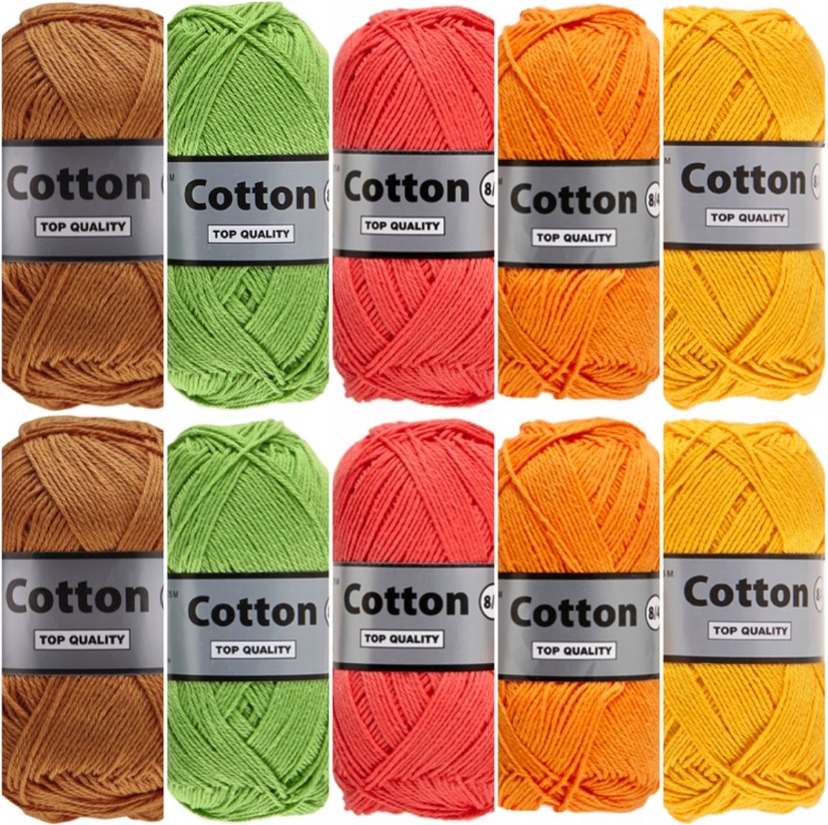 Cotton eight lente kleuren katoengaren pakket - 10 bollen - groen bruin oranje