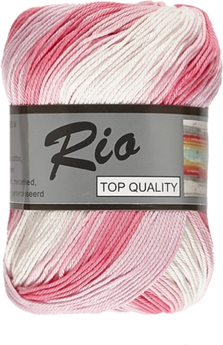 Lammy Yarns Rio Jacquard katoen garen - roze/ ivoor gemêleerd (905) - 1 bol van 100 gram - pendikte 3 - 3,5 mm