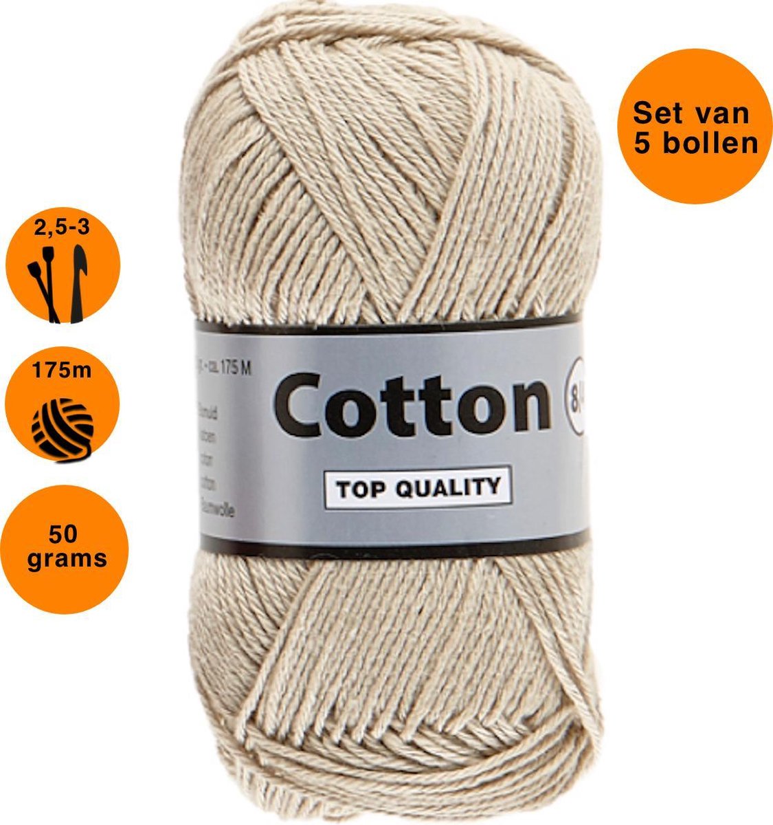 Lammy yarns Cotton eight 8/4 dun katoen garen - bruin beige (791) - pendikte 2,5 a 3mm - 5 bollen van 50 gram