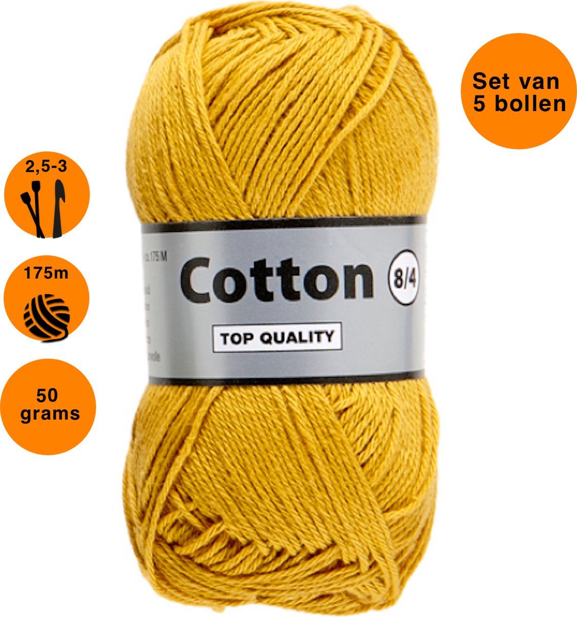 Lammy yarns Cotton eight 8/4 dun katoen garen - oker geel (846) - 5 bollen