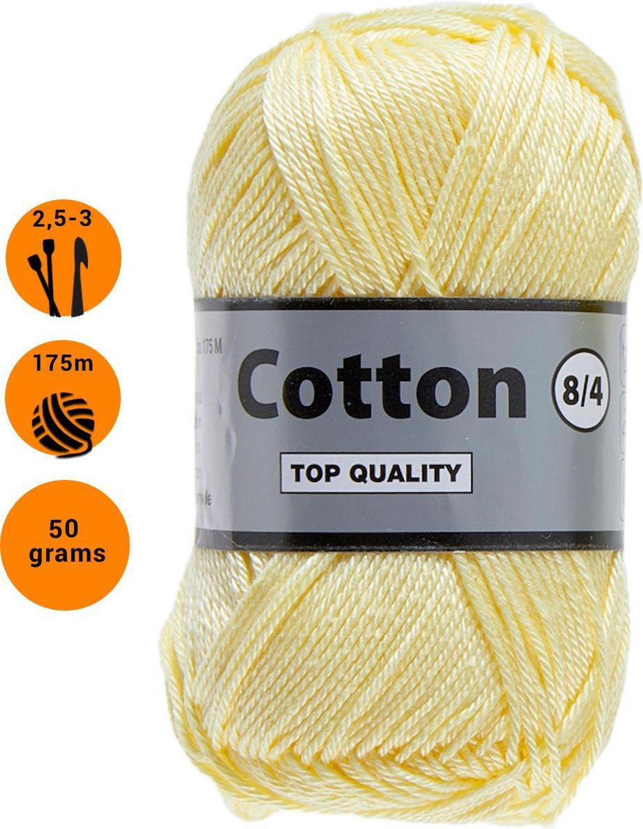 Lammy yarns Cotton eight 8/4 dun katoen garen - zacht geel (510) - pendikte 2,5 a 3mm - 1 bol van 50 gram