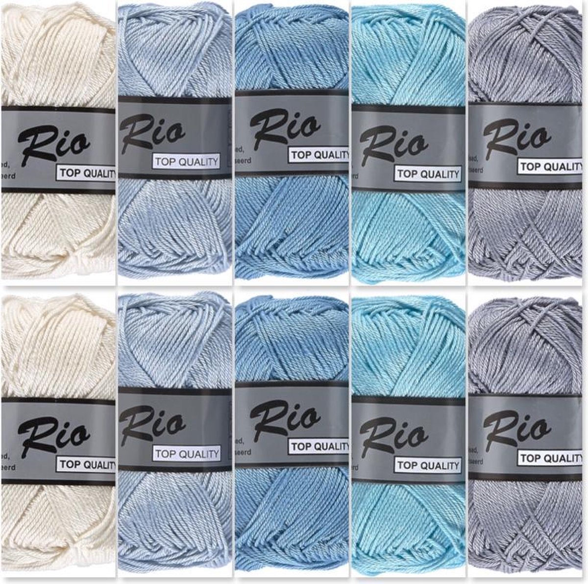 Lammy yarns Rio katoen garen pakket - 10 bollen blauw kleuren - pendikte 3 a 3,5mm - 50 grams bollen