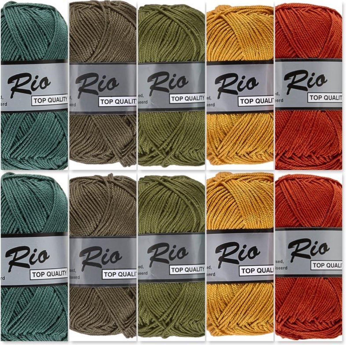 Lammy yarns Rio katoen garen pakket - 10 bollen mos groen oker kleuren - pendikte 3 a 3,5mm - 50 grams bollen