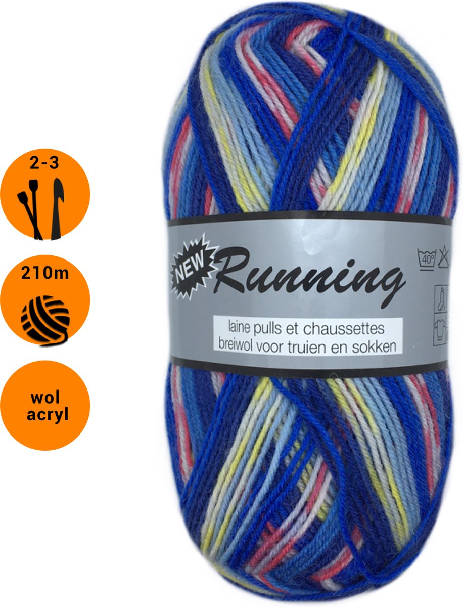 Lammy yarns Running gemêleerde sokkenwol blauw (416) - 1 bol wol en acryl garen - pendikte 2 a 3mm - 50 grams