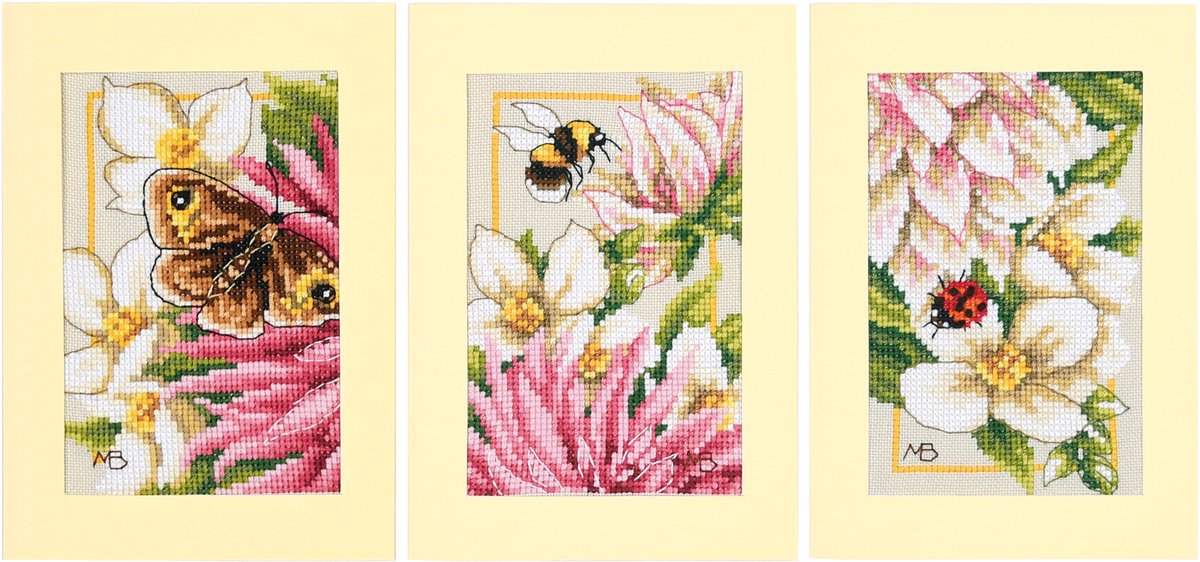 Lanarte - Telpakket - 10.5 x 15cm - Wenskaart kit - Roze dahlia - Marjolein Bastin - Set van 3 - PN-0221133