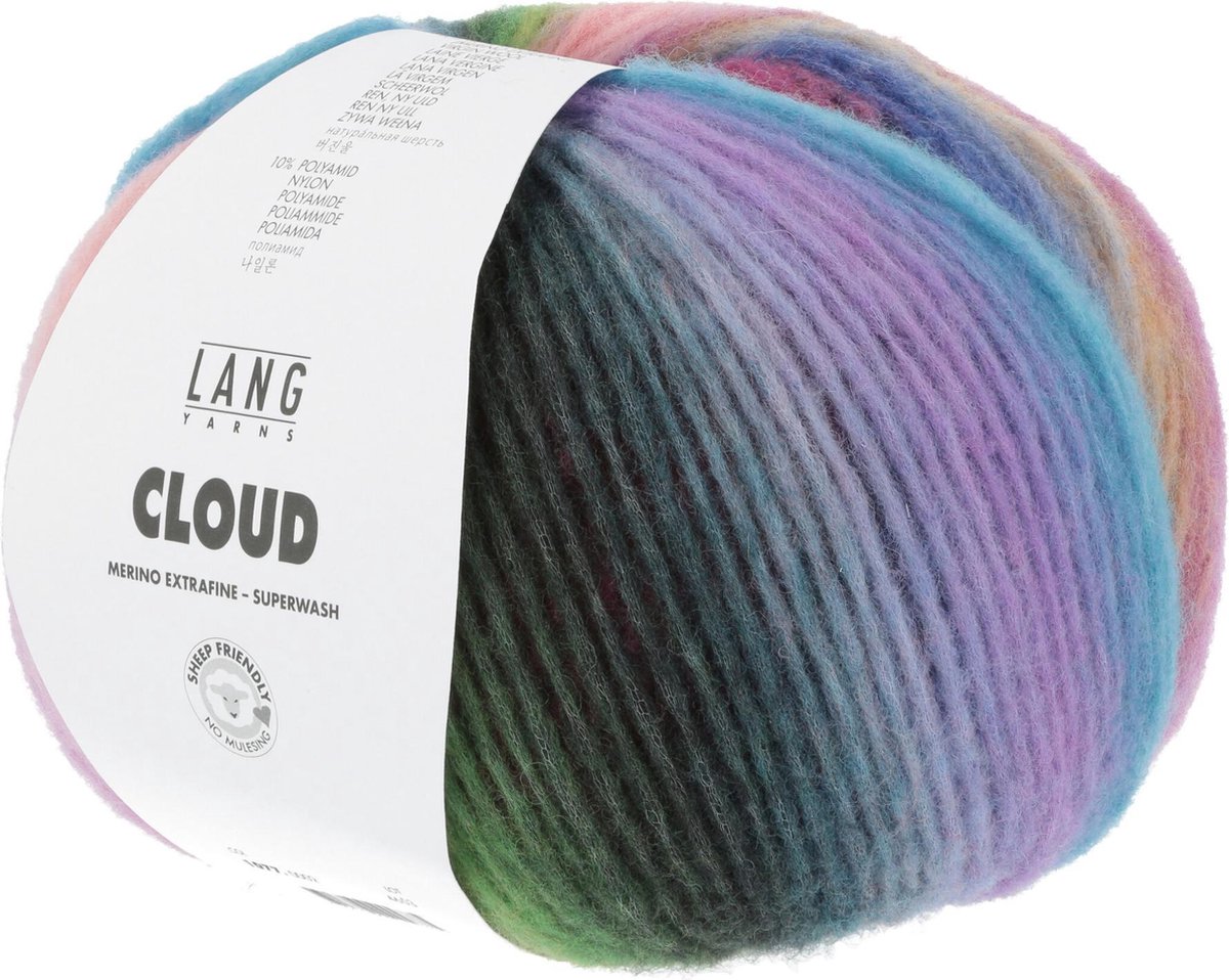 Lang Yarns Cloud 100 gram nr 0002 Rood Blauw Groen Gemêleerd