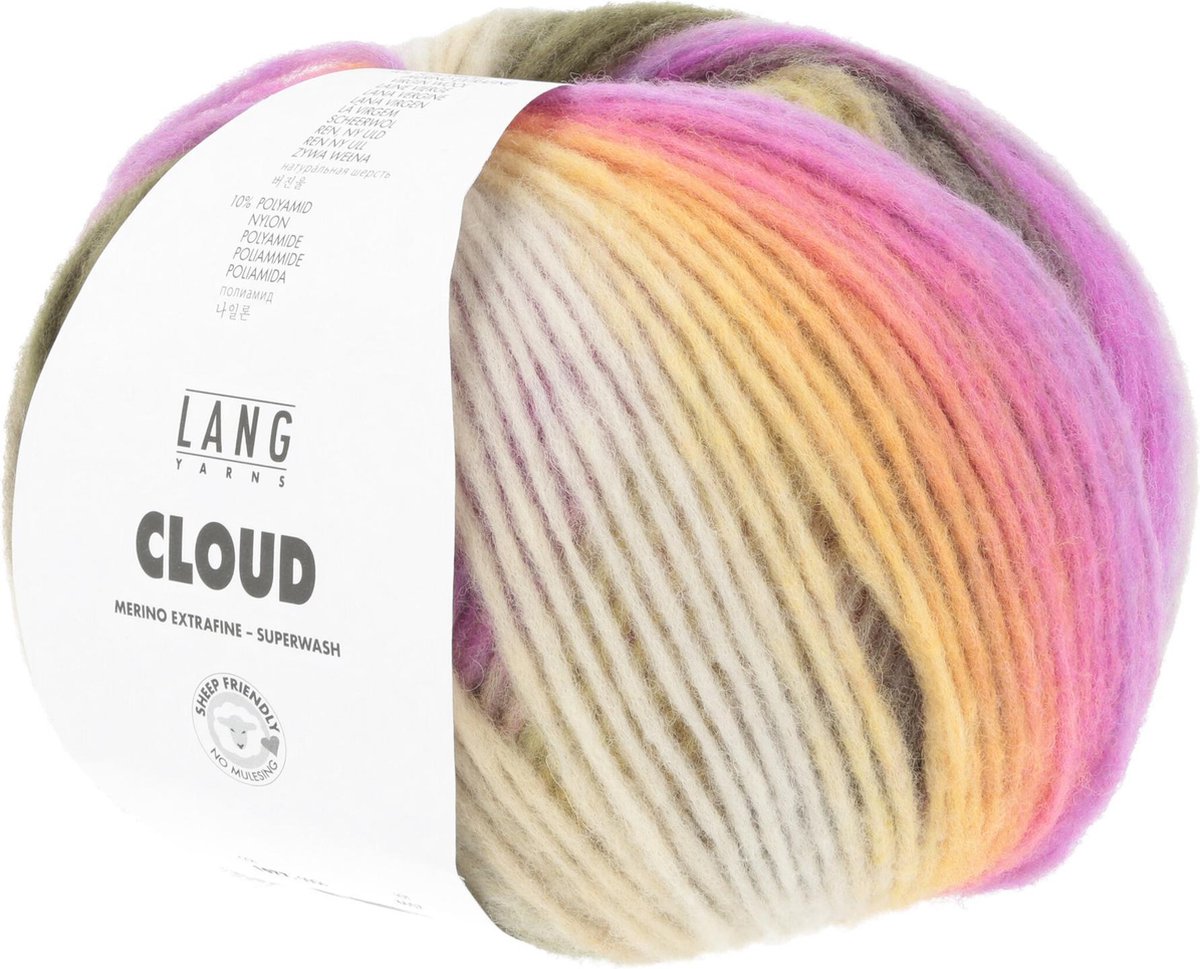 Lang Yarns Cloud 100 gram nr 0006 Roze Geel Groen Gemêleerd