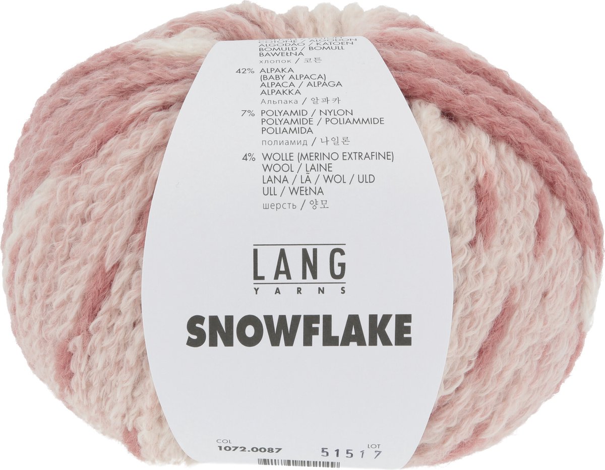 Lang Yarns Snowflake - kleur rood/wit - 1072.0087 - 50 gram - 115 meter - 47% katoen (pima), 42% baby alpaca, 7% nylon, 4% merinowol extra fine - naalddikte 6-7