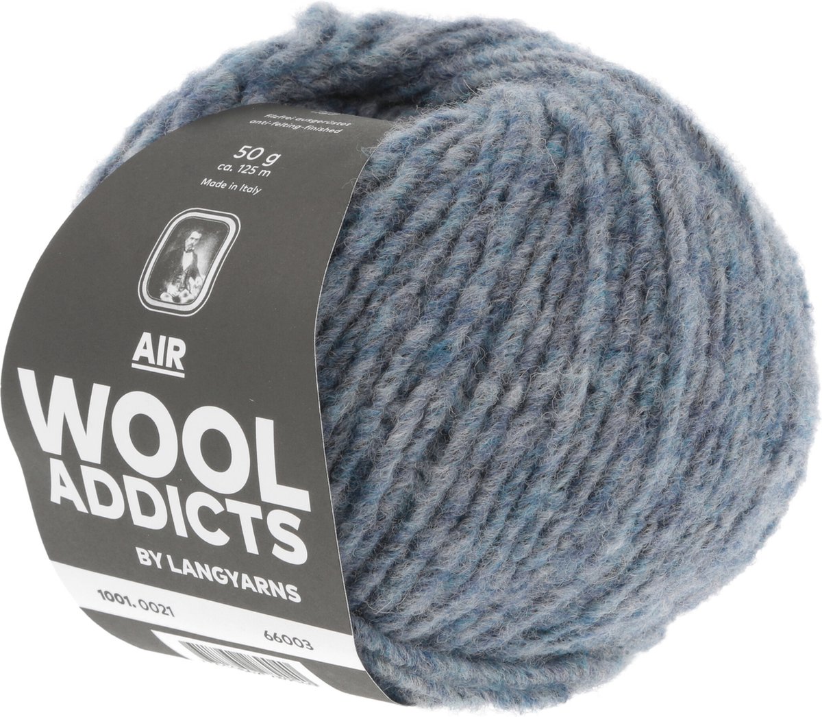 Lang Yarns Wooladdicts Air kleur blauw - 50 gram 125 meternaalddikte 5 tot 5.5 mm - 84% merino en 16% polyamide - trui maat 38 6 bollen - haakpakket - breipakket