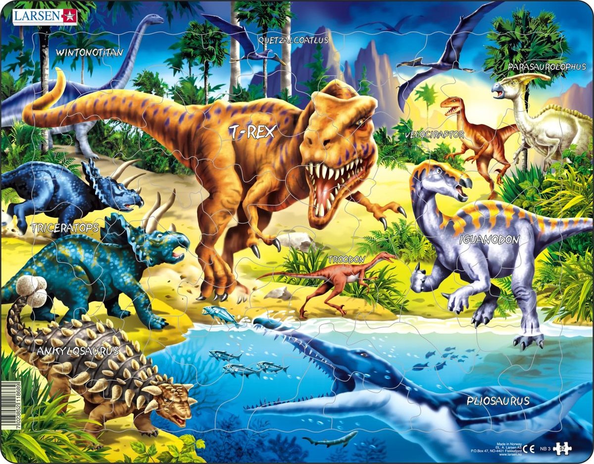 Puzzel Maxi Dieren - Dinosaurussen uit het Krijt tijdperk - 57 stukjes