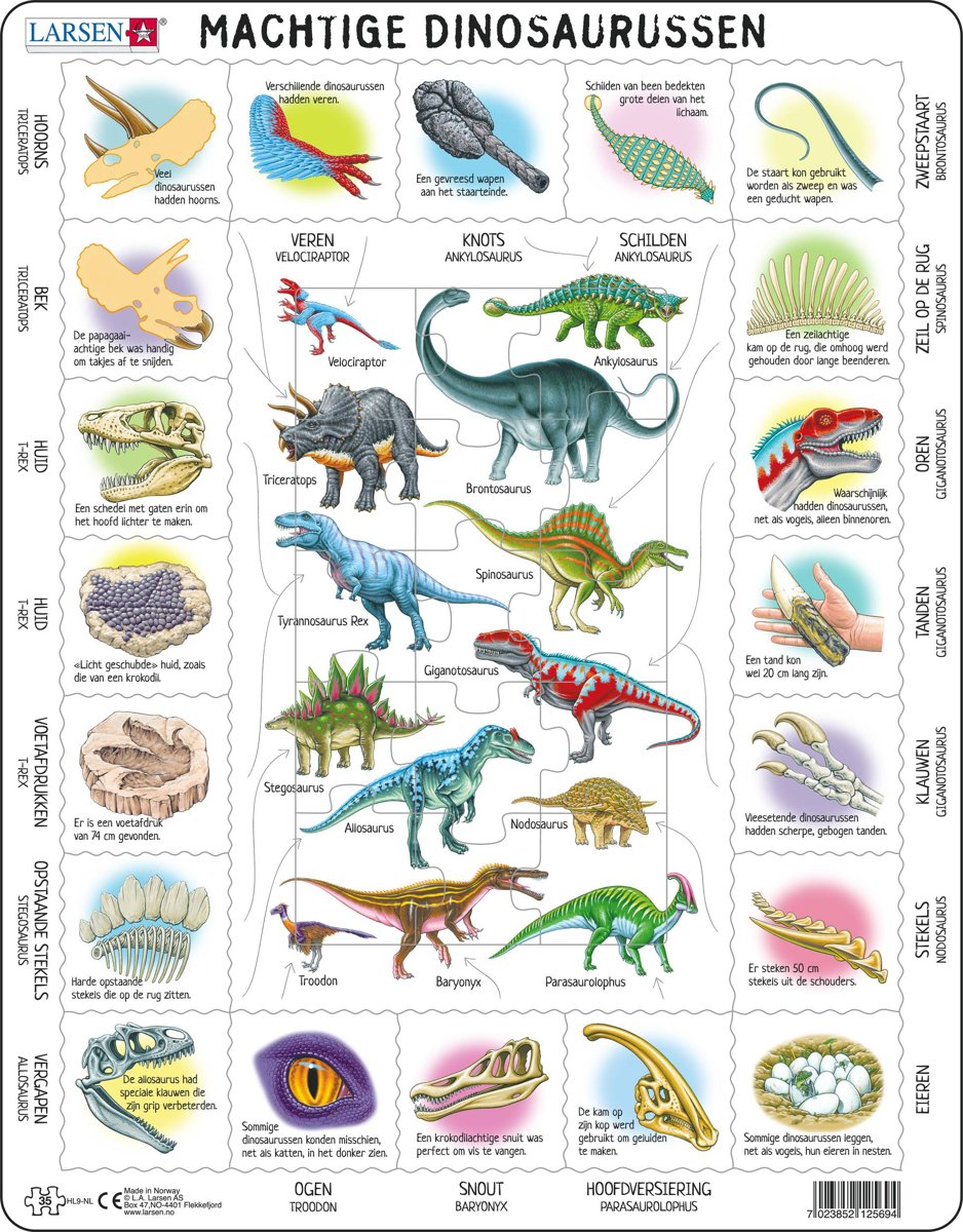 Puzzel Maxi Dieren - Kenmerken van de dinosaurussen - 35 stukjes