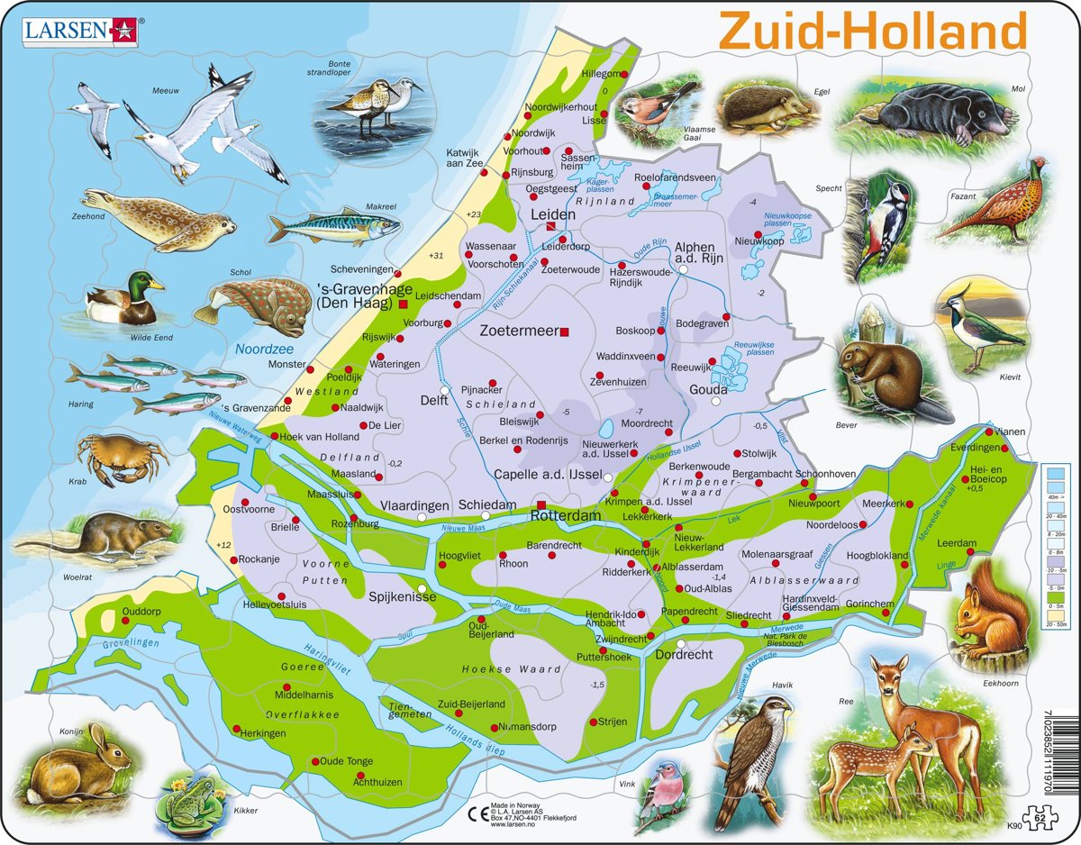 Puzzel Maxi Kaart - Zuid Holland met Dieren - 62 stukjes